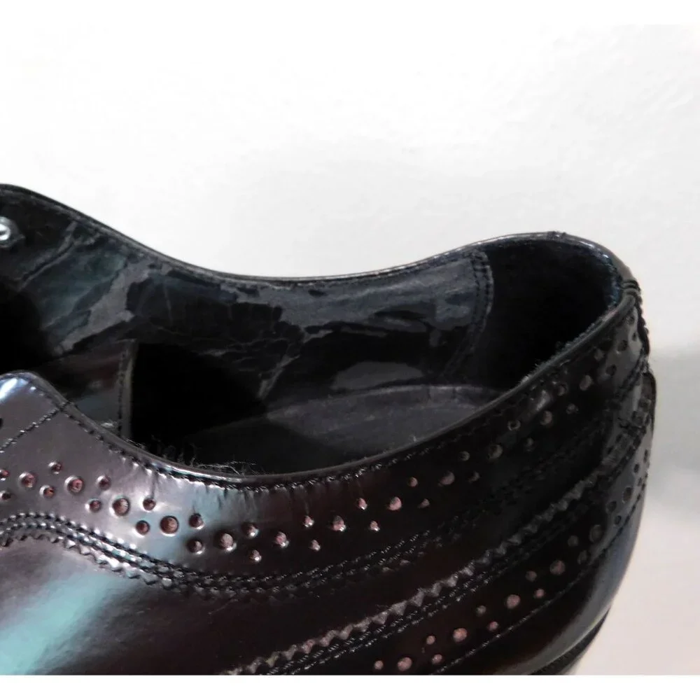Nunn Bush Dress Flex Leather Oxford Shoes Mens Size 9.5 Dark Brown Wing Tip